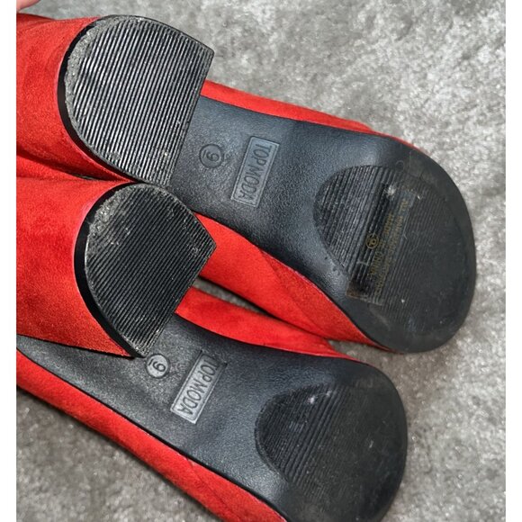 Red Suede High Heel Block Platform Ankle Boots Size 9 By Top Moda - Picture 6 of 8